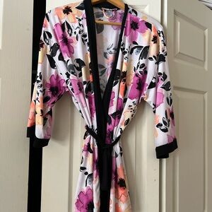 Linea Donatella Vibrant Floral Robe with Black Trim